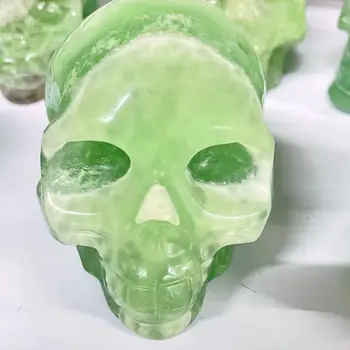 300-1500g Naravno Zeleno Fluorite Quartz Lobanje Gemstone Glavo Zdravljenje Kristalno Obrti Domu Dekorativni Zdravljenje