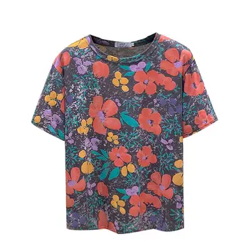 Vrh Y2k ženska Oblačila Priložnostne Svoboden Geometrijske Cvet Tiskanja Harajuku Kratek Rokav Krog Vratu Hujšanje za Ženske T-shirt Trend